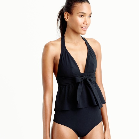 J. Crew Swim Jcrew Halter Peplum Tankini Top In Piqu Nylon Poshmark